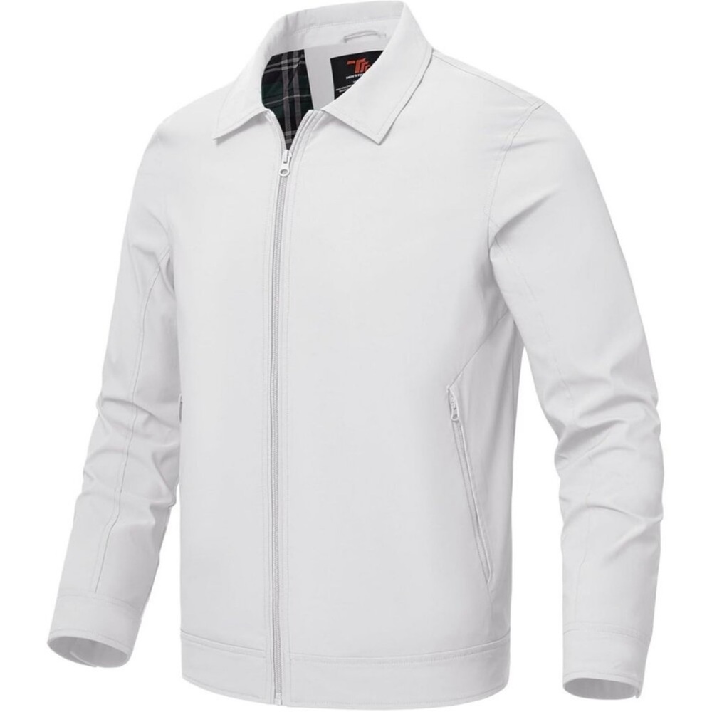 Men's Stylish Jackets Lightweight White Coat Front Closure Zip Up Pockets